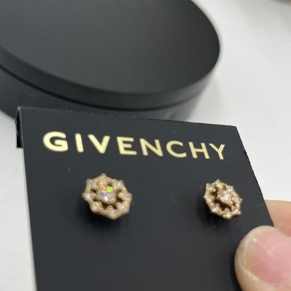 Givenchy Gold Tone Small Round Starburst Stud Pierced Earrings New - Picture 6 of 11